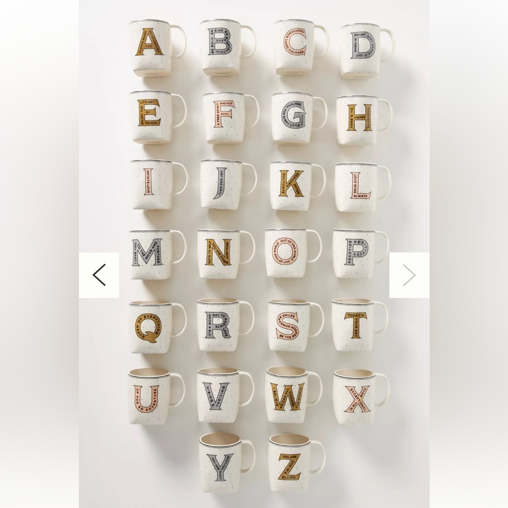 ANTHROPOLOGIE Mug Letter L Drop Cap Monogram Love Wins Always Coffee Cup